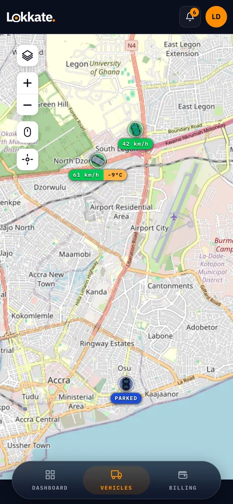 The same live map on a phone